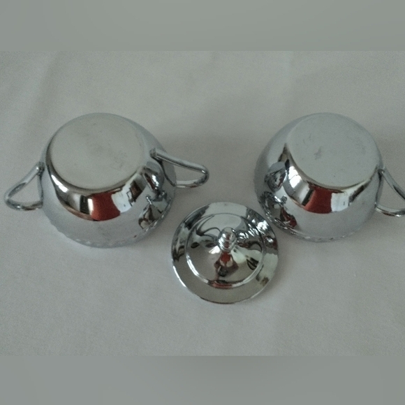 60's Irvinware Mid Century Mod Chrome Sugar Bowl/Lid & Creamer - Picture 7 of 9